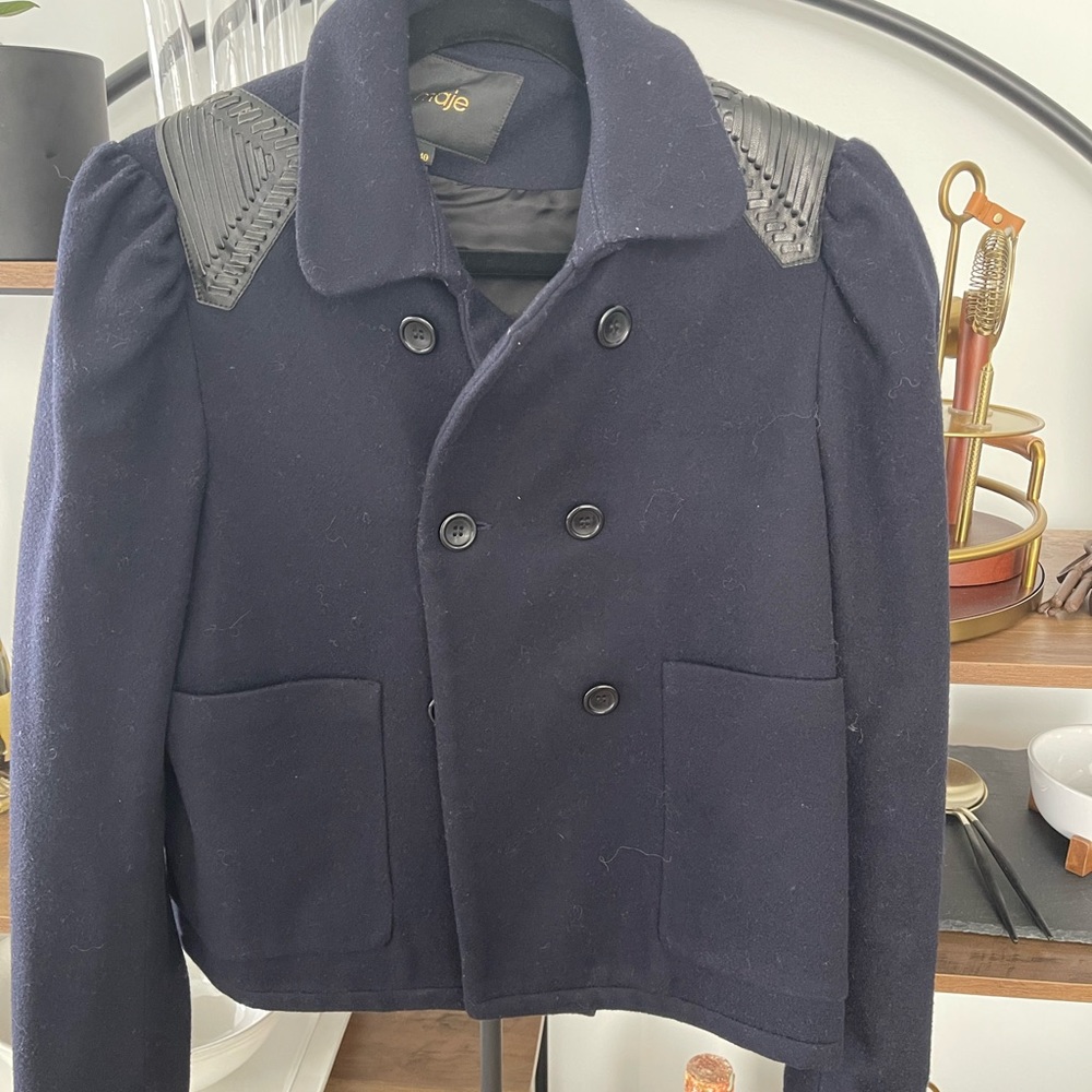 MAJE coat made of wool with leather shoulder detail